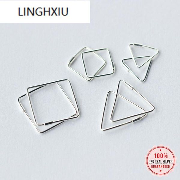 

hoop & huggie lingxiu unique square triangle shaped piercing earring for women sterling silver jewelry earing ds218, Golden;silver