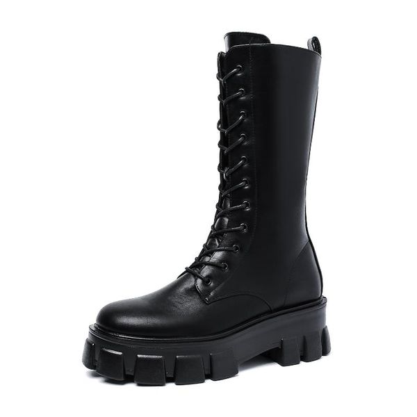 

woem's black extrem chunky sole calf high biker boots