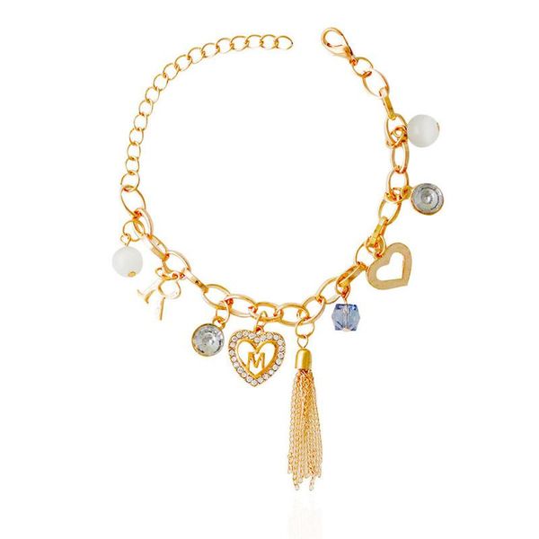 

link, chain statement jewelry rm love heart tassel charm bracelet hollow out 8 rhinestone simple fashion gold bracelets for women wedding, Black