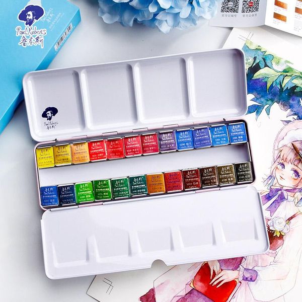 

gift sets rubens professional solid watercolor paint set 12/24/48 color fresh style metal box bright water painting pigment