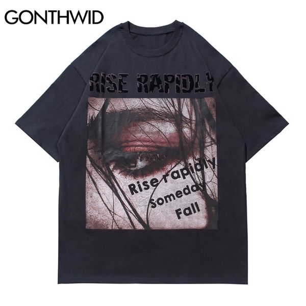 

oversized tshirts harajuku poster print punk rock gothic tees shirts streetwear hip hop casual cotton loose 210602, White;black