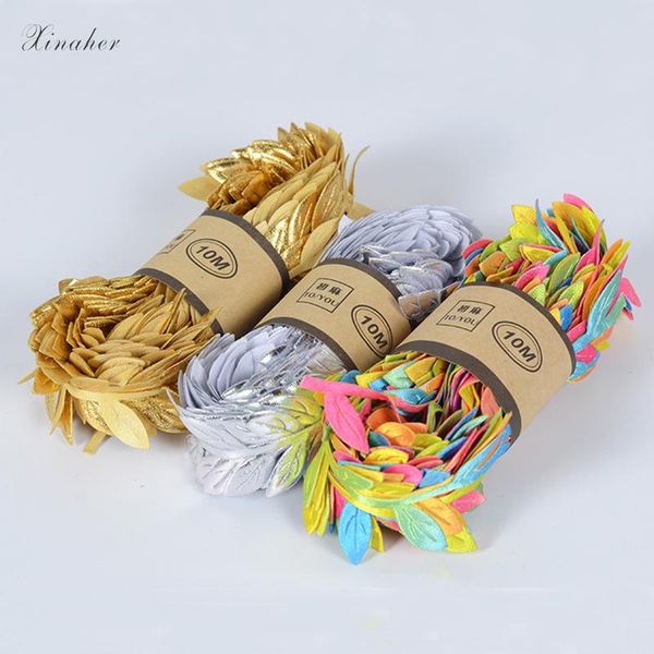 

party decoration 10m/roll artificial golden silk leaves flowers rattan diy garland accessory vine for wedding scrapbooking home decor