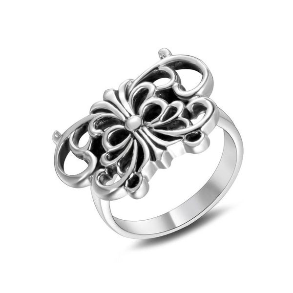 

wedding rings fashion stainless steel hollow out cruciate flower ring couples men and women trendy simple punk jewelry gift s049, Slivery;golden