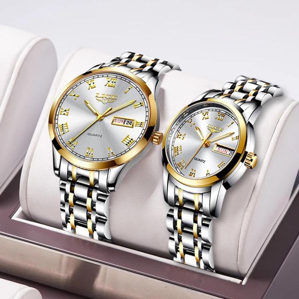 

wristwatches couple watches for lovers quartz wristwatch fashion business men watch women stainless steel white gold pair hour, Slivery;brown