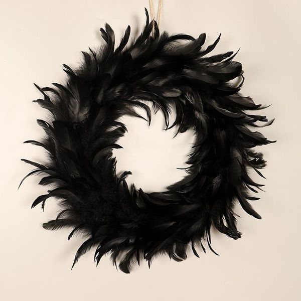 

decorative flowers & wreaths 1pcs 40cm halloween artificial black feather garland decoration wall hanging front door pendant wedding party p