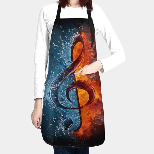 

aprons treble clef in fire and water music art image apron for women's male chef baking adjustable belt convenient pocket