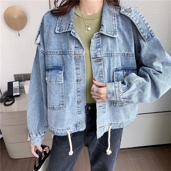 

women's jackets denim autumn oversized loose casual blue big pockets jean coats female outwear jacket nqjg, Black;brown