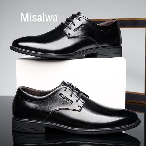 

dress shoes misalwa traditional classic men leather italian elegant business formal derby gentleman daily office footwear, Black