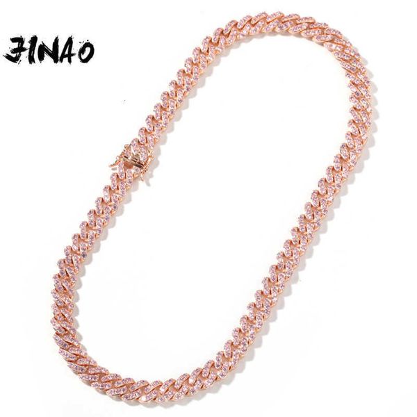 Collana Ras da donna Jinao con collo in metallo oro rosa, 9 mm, con catena AAA + pietra di zirconio rosa Q0809