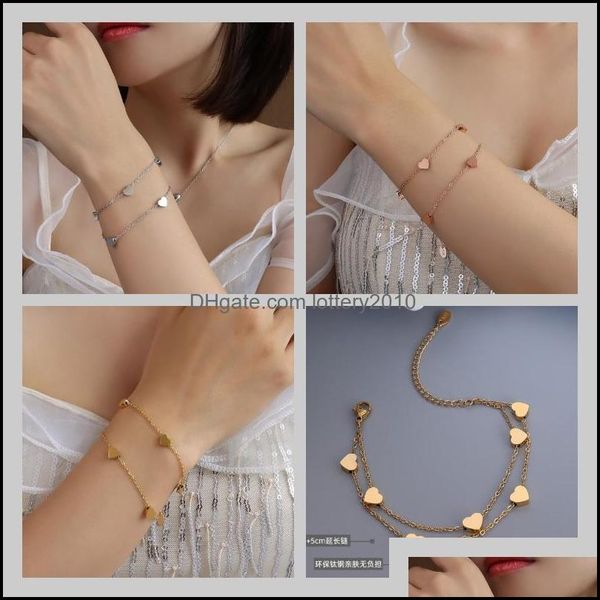

link bracelets jewelrylink chain sell 316l stainless steel rose gold sier plated heart bracelet for women vintage trendy jewelry drop deli, Black