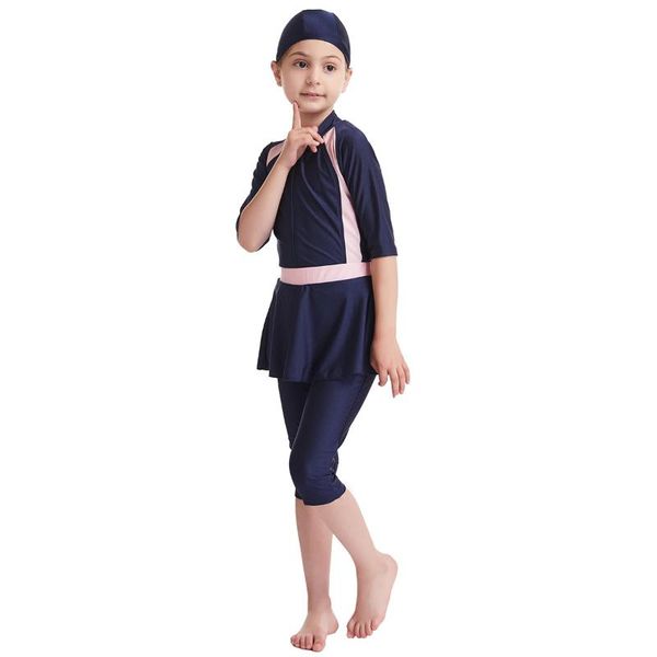 

swim wear 2021 kids muslim swimwear cap+jumpsuit+skirt girls modest swimsuit swimming bath shorts diving suit arab islamic girl beachwear