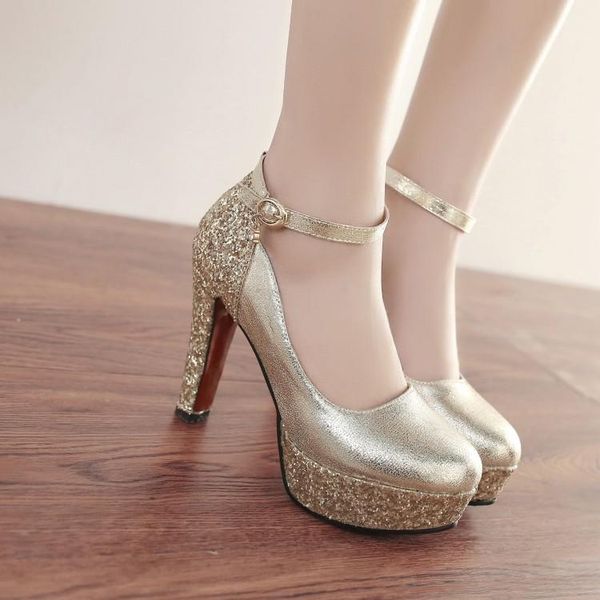 

dress shoes spring high heels silver gold red wedding big size women, Black