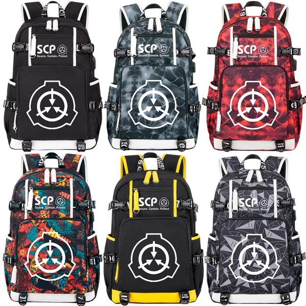 

backpack scp foundation children black bookbag cartoon school bags for teenage boy travel bagpack usb lapshoulder