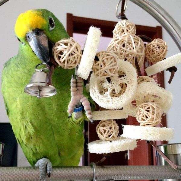 

natural parrot chew strands bite teeth griding ball bell attractive bird parakeet toys straw supplies pet toy other