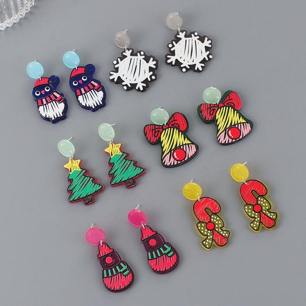 

stud fashion cartoon pattern lovely graffiti earrings retro snowman bell christmas tree korean for women party gifts, Golden;silver