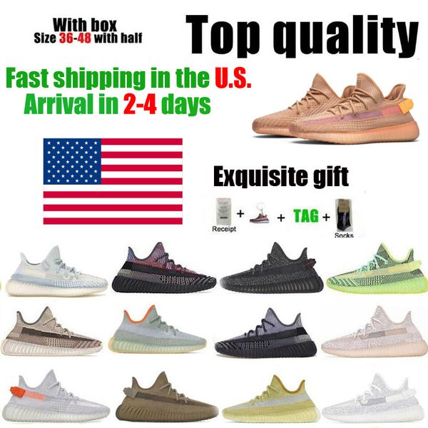

in us kanye west running shoes men women earth black static blackand red with box half size tail light clay cream white 36~48 warehouse