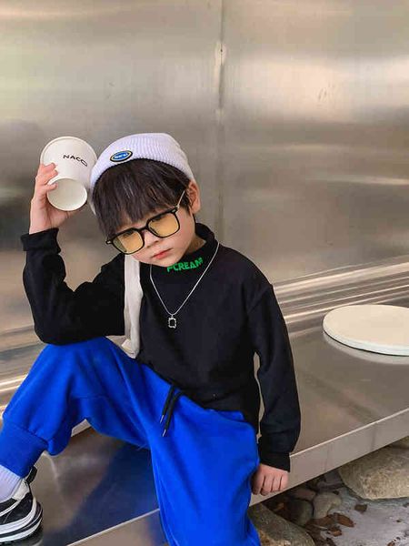 

boys turtleneck long sleeve t-shirt 2021 new korean style baby bottoming shirt medium and big children padded fashion g1209, Blue