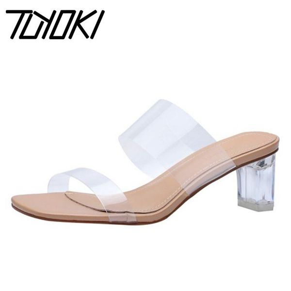 

sandals tuyoki women 2021 clear heel slingbacks sthick high slipper shoes outdoor beach fashion footwear size 34-39, Black