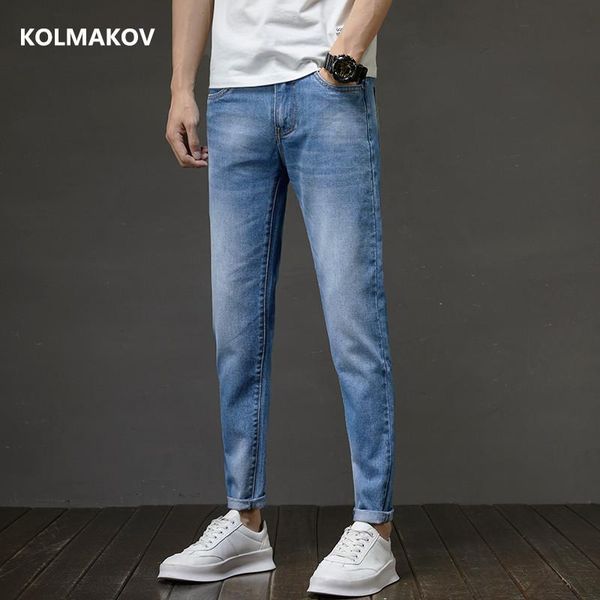 

arrival four seasons jeans men fashion elasticity men's male slim fit cotton long trousers. size 28-36, Blue