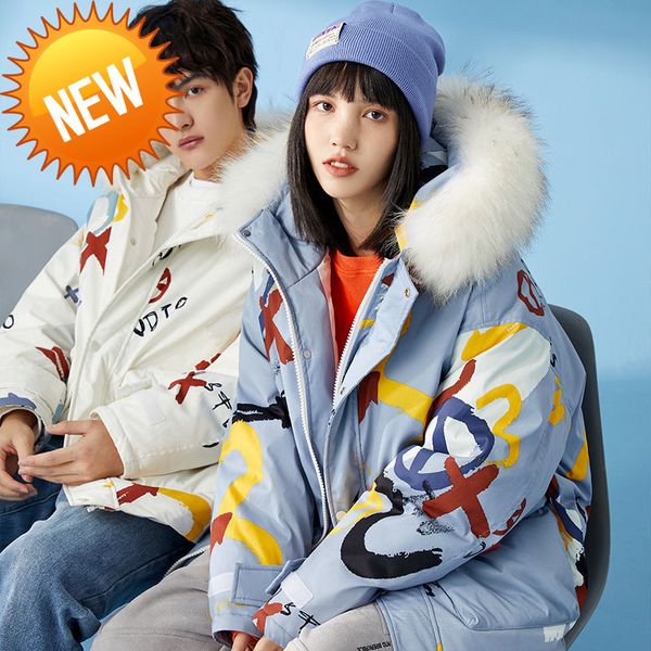 

new graffiti white duck down jacket lovers mark winter thickening national fashion from cartoon avatar, Black