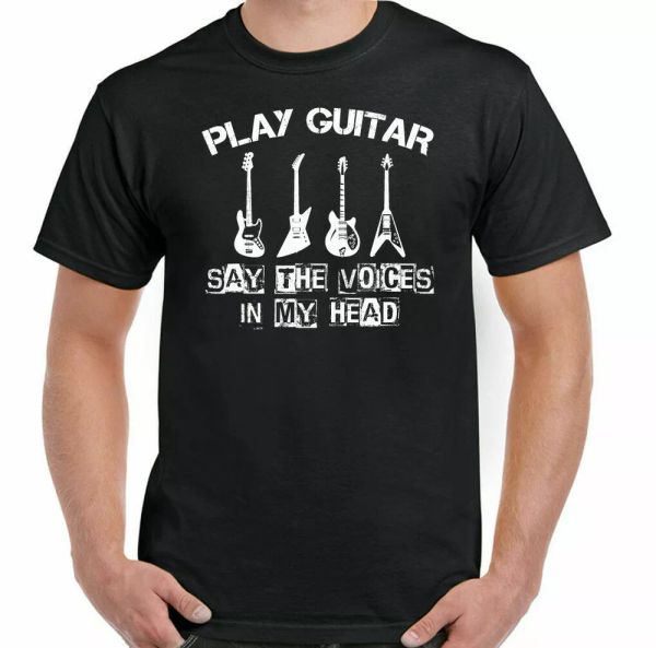

guitar t-shirt play say the voices in my head man fun low, White;black