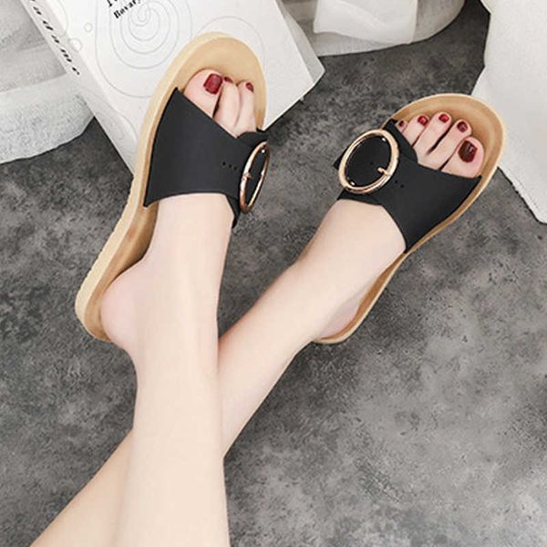 

slippers 2021 metal ring women fashion comfy flat house woman casual summer beach beauty soft 9wav, Black