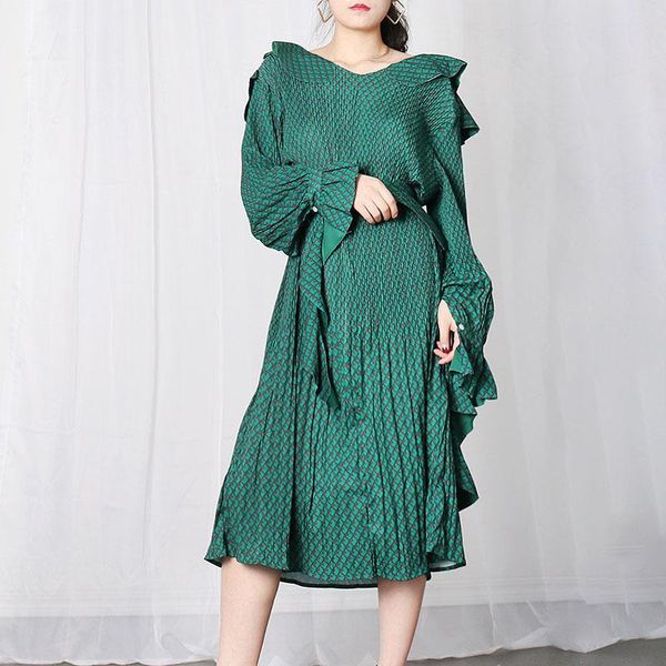 

casual dresses designer women party dress lace up long sleeve ruffles pleated spring summer 2021 highstreet vestidos, Black;gray