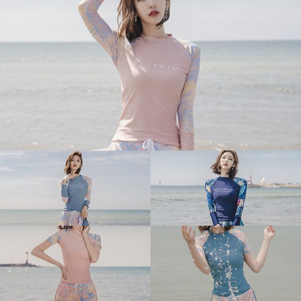 

flat new conservative style sports split swimsuit women's angle belly show thin long sleeve sunscreen cover meat spring2021, White;black