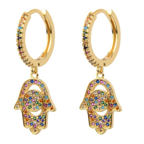 

fashion gold color hamsa hand crown evil eye earrings micro paved cubic zirconia women drop jewelry party gift dangle & chandelier, Silver