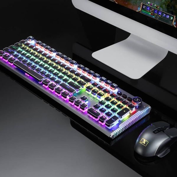 

mechanical game keyboard mouse set rgb backlit recharging wireless keyboards 2.4g 2400dpi for computer pc gamer