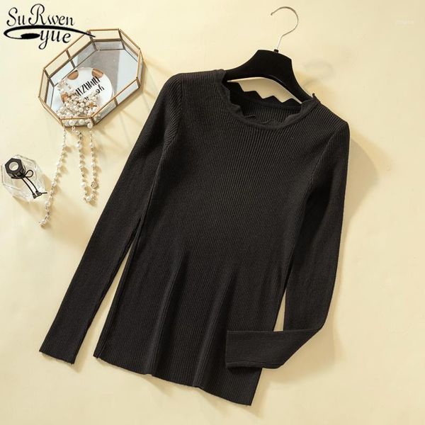 

women's sweaters 2021 solid fashion knitwear sweater pullover autumn and winter long sleeve bottoming shirt 10427, White;black
