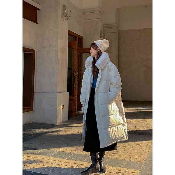 

[daihe] 2021 winter new temperament korean version medium long loose warm white duck down jacket women e0063, Black