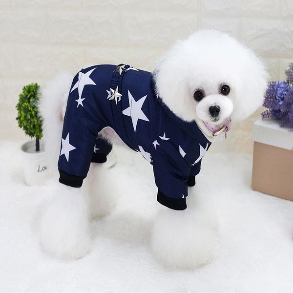 

dog apparel puppy cotton padded 4 legged winter clothes stars pattern fashion hooded jumpsuit for dogs y