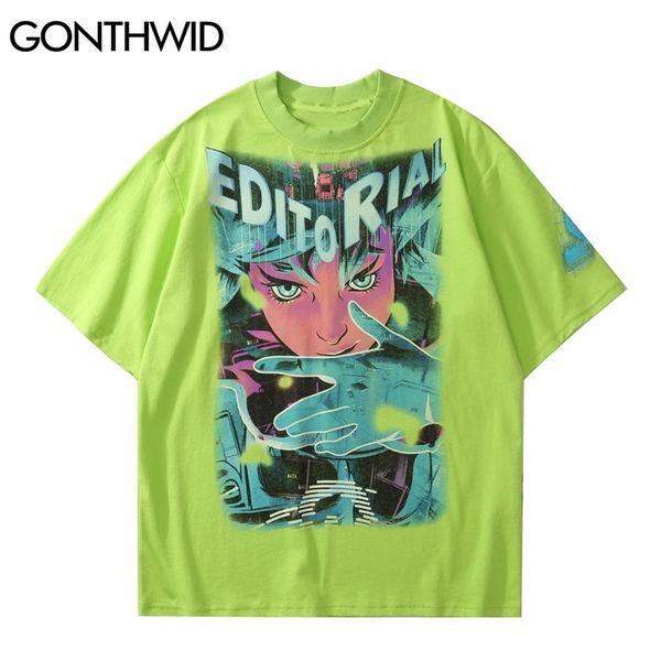 

t-shirts summer men gothic punk harajuku casual anime cartoon print tshirts hip hop streetwear short sleeve tees 210602, White;black