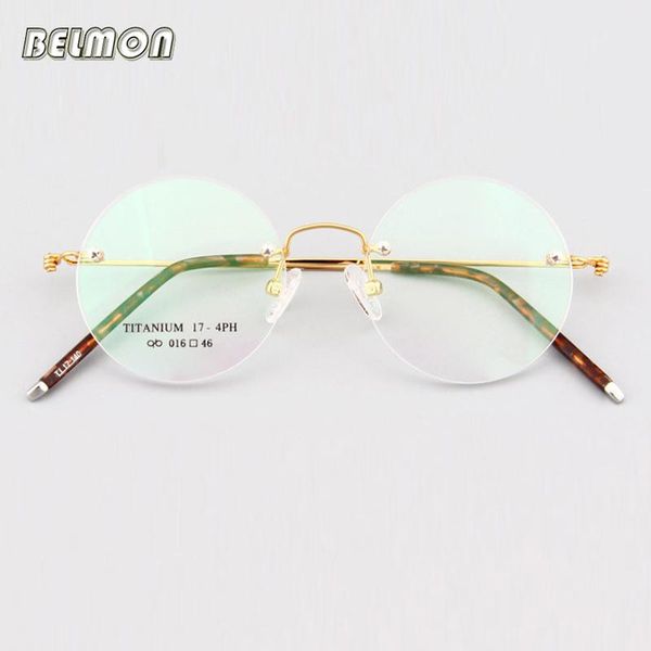 

fashion sunglasses frames belmon titanium spectacle frame men women rimless vintage round eyeglasses computer optical glasses clear lens rs2, Black