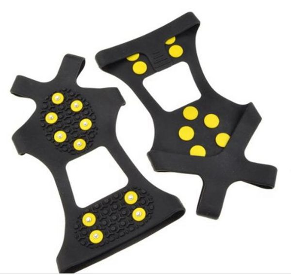 2021 New Ice Snow Grips Gripes sobre Sapatos 10 Studs de Aço Gelo Cleats Boot Borracha Spikes Anti-Deslizamento Snow Ski Gripper Calçado de Escalada de Gelo Novo