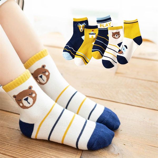 

socks 5pair children fall spring cotton for toddler boys girls, kids baby girls autumn bear pattern, Pink;yellow