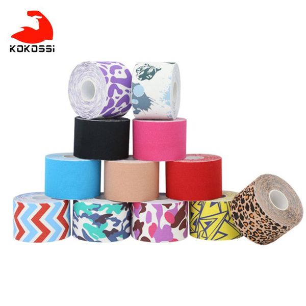 

kokossi 5m elastic sport bandage tape knee protector self adhesive cotton elasast kinesiology muscle for gym elbow & pads, Black;gray