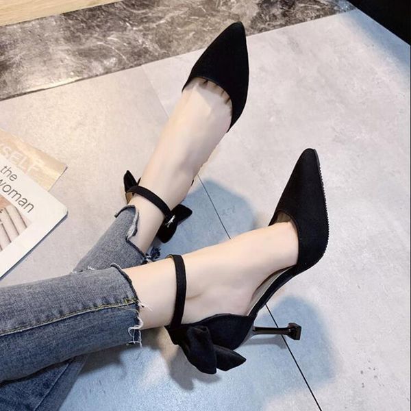 

dress shoes high heel bow women woman fashion stiletto heels 2021 spring girl black pointed toe fairy d159