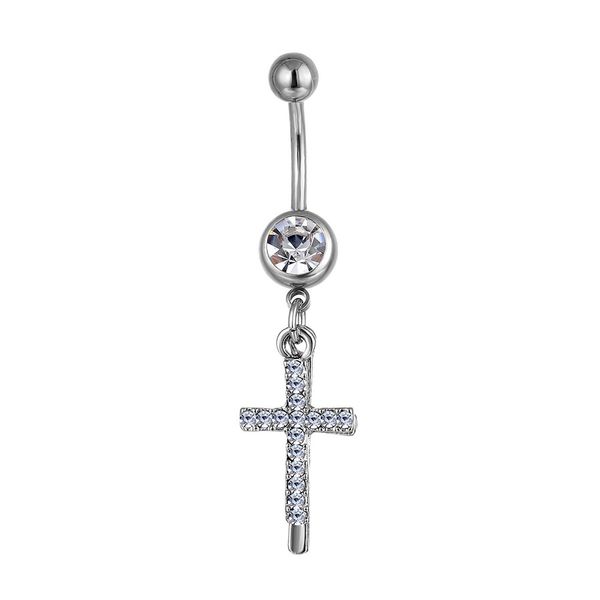 

d0177 cross clear color belly navel button ring, Silver