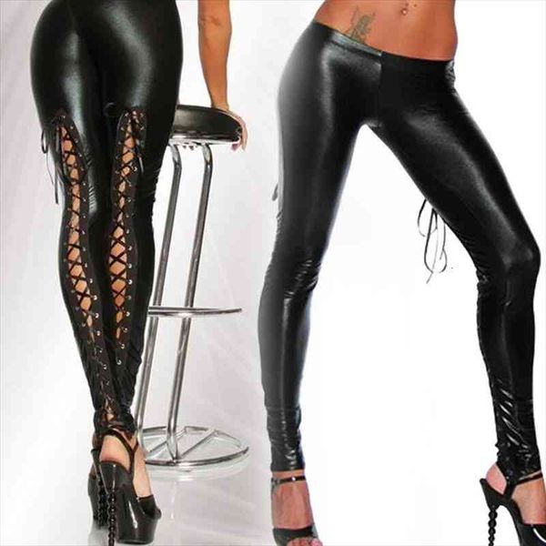 

punk like lace black womens legging faux leather gothic wet look clubwear latex pants nov99