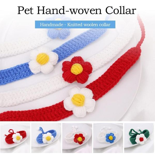 

cat collars & leads creative collar pet supplies knitting flowers adjustable buckle accessories small dog hand-woven knitted bib