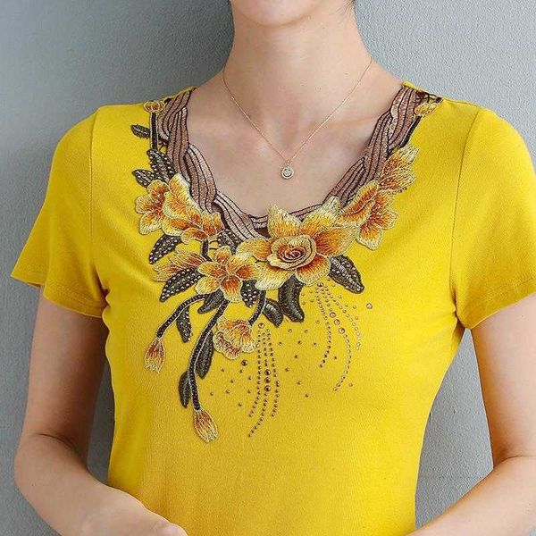 

womens shirt 4xl plus size women blouse summer short sleeve cotton embroidered middle aged blusas mother, White