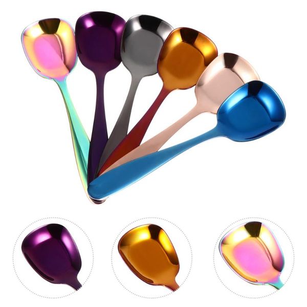 

spoons 6pcs flat stainless steel teaspoons square ice cream kitchen gadgets