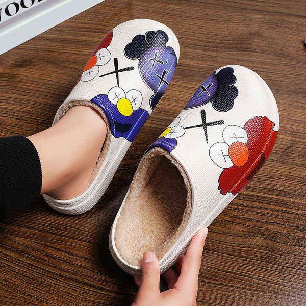 

waterproof cotton slippers men's autumn and winter 2021 home indoor thick soled lovers wear wool men, Black