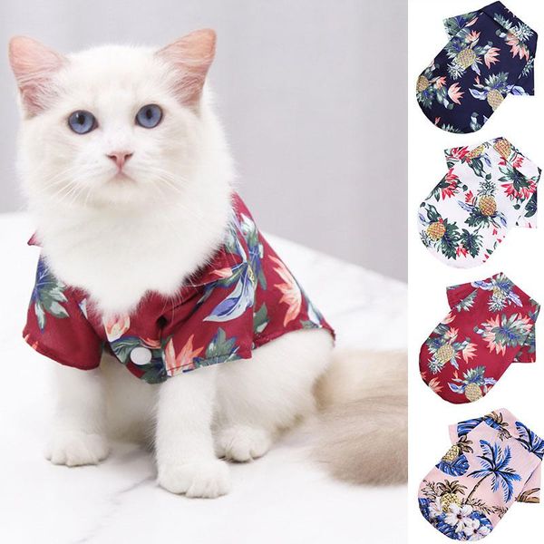 

pet dog cute clothes short sleeve v neck polyester beach pineapple coconut tree shirt soft lovely hawaii t-shirt apparel