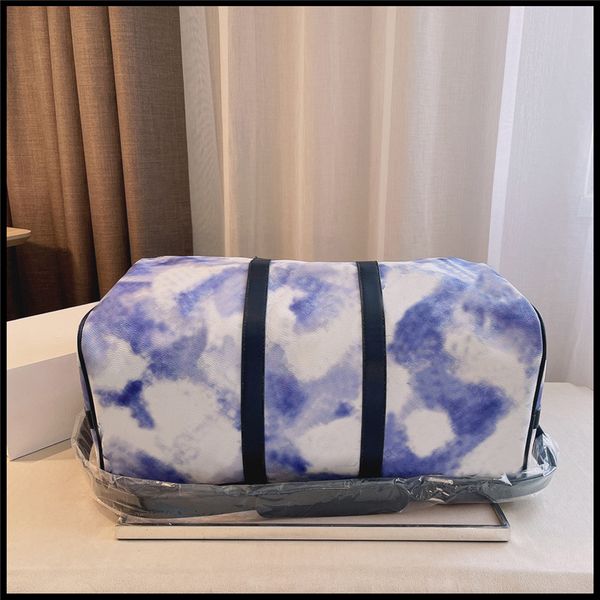 

2021 blue tie dyed travel bag, luxury design large capacity handbag, waterproof leather outdoor travel tote bags