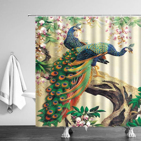 

colorful beautiful peacocks flower butterfly shower curtain set waterproof polyester fabric bath curtains with hooks 3d printing