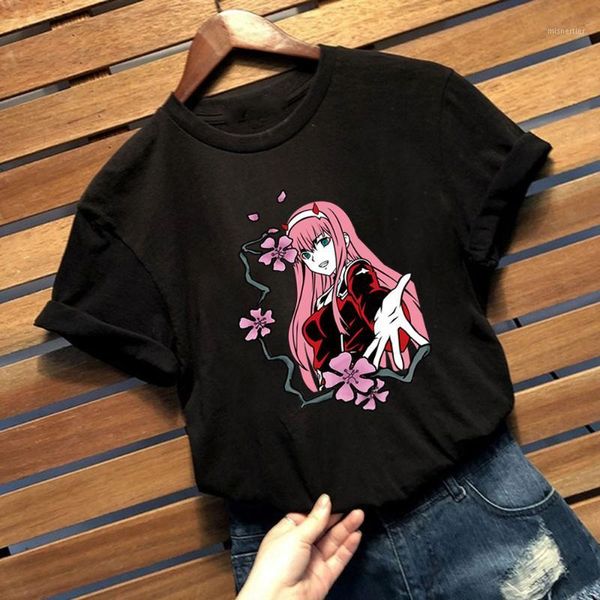 

anime zero two t-shirt round neck short sleeve casual woman women's, White