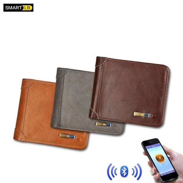 

wallets vintage men's genuine leather bluetooth wallet mini money bag thieves anti-theft usb ios android business card holder, Red;black